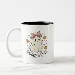 Vintage Cute Ghost Bow Halloween Graphic Two-Tone Coffee Mug