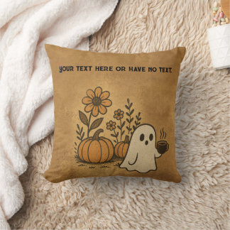 Vintage Cute Ghost Flowers & Pumpkin Spice Coffee Cushion