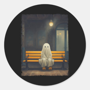 Vintage Cute Ghost Waiting Sitting On Chair Hallow Classic Round Sticker