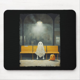 Vintage Cute Ghost Waiting Subway Station Hallowee Mouse Pad