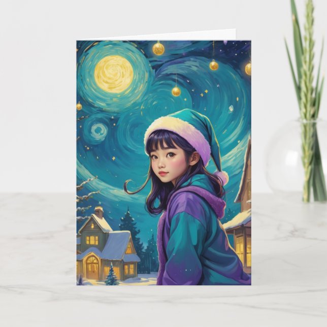 Vintage Cute Girl Christmas Card - Personalise (Front)