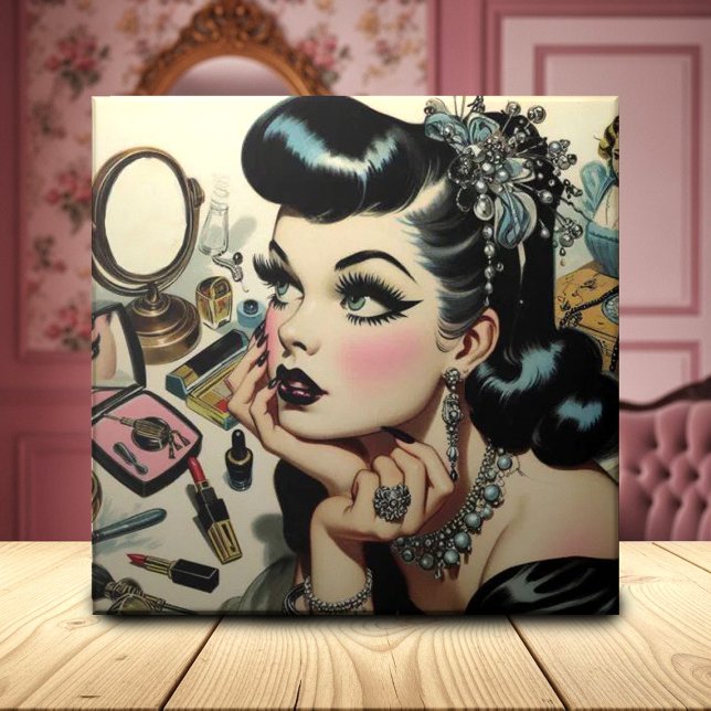 Vintage Cute Goth Pin Up Ceramic Tile (Creator Uploaded)