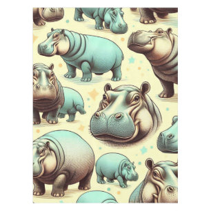 Vintage Cute Hipoppotamus Pattern Tablecloth