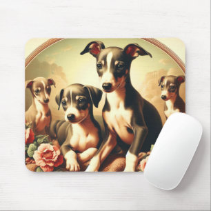 Vintage Cute Italian Greyhound Painting Mouse Pad