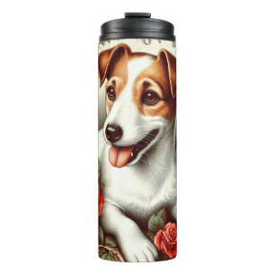 Vintage Cute Jack Russell Terrier Floral Thermal Tumbler