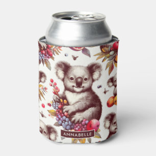 Vintage Cute Koala Painting Seamless Can Cooler