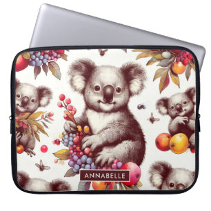 Vintage Cute Koala Painting Seamless Laptop Sleeve