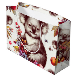 Vintage Cute Koala Painting Seamless Large Gift Bag