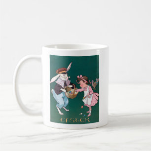 Vintage Cute Little Girl Bunny Rabbit Easter Egg Coffee Mug