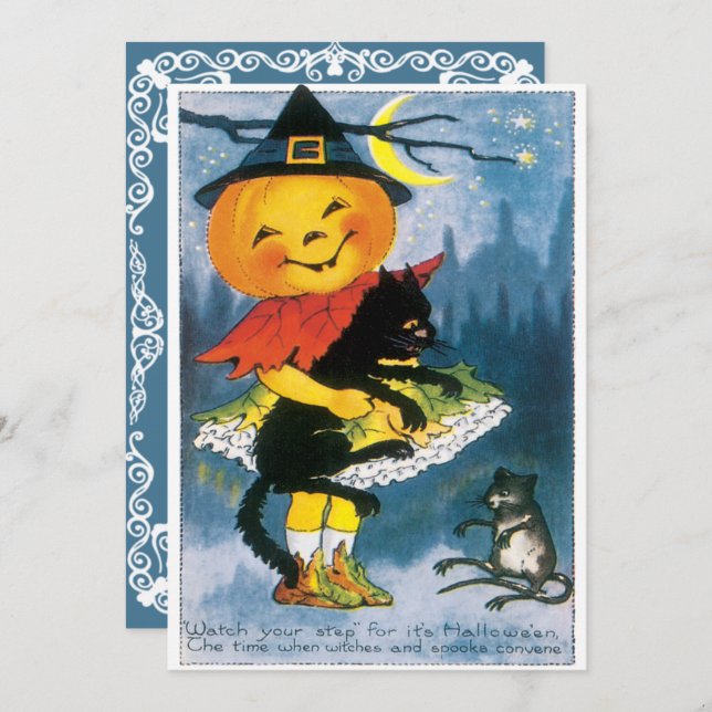 Vintage Cute Little Pumpkin Halloween Invitation (Front/Back)