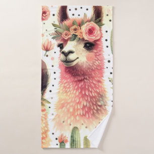 Vintage Cute Llama Watercolor Bath Towel