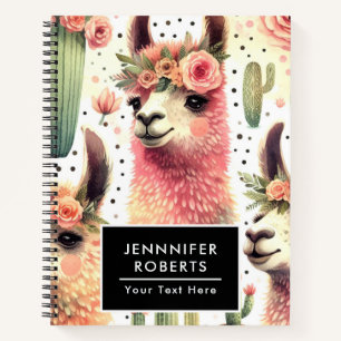 Vintage Cute Llama Watercolor Notebook