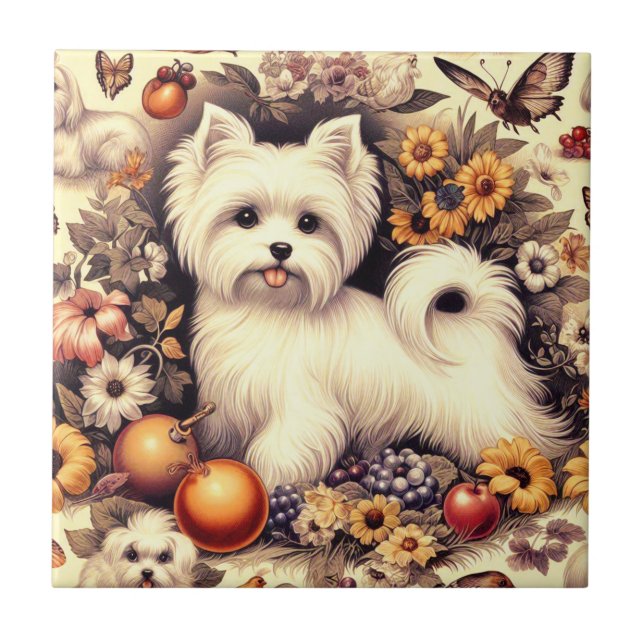 Vintage Cute Maltese Ceramic Tile (Front)