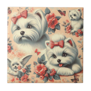 Vintage Cute Maltese Dog Ceramic Tile