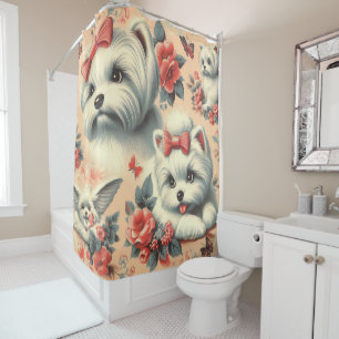 Vintage Cute Maltese Dog Shower Curtain