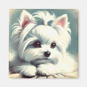 Vintage Cute Maltese Painting Magnet