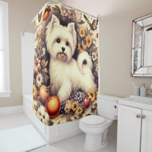 Vintage Cute Maltese Shower Curtain