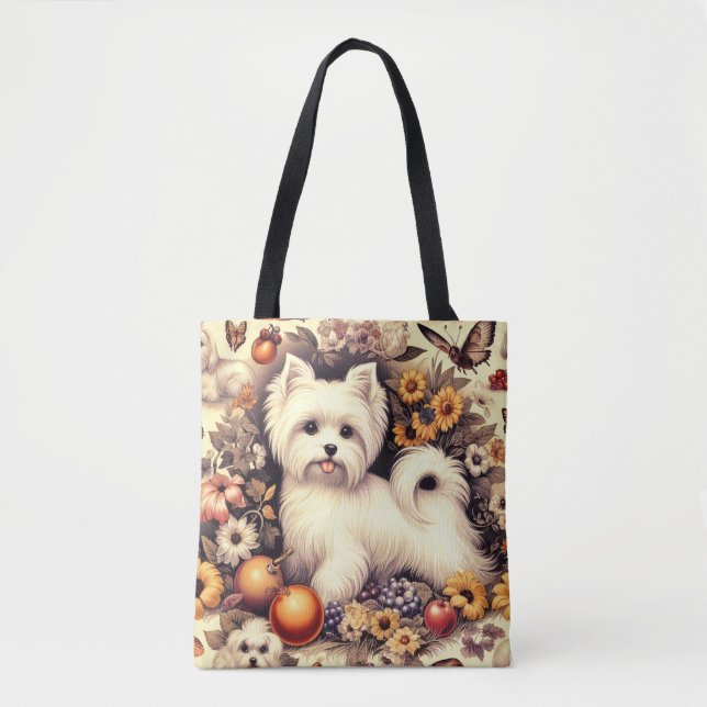 Vintage Cute Maltese Tote Bag (Front)