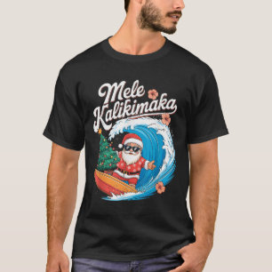 Vintage Cute Mele Kalikimaka Christmas Santa Surfi T-Shirt