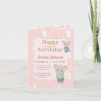 vintage cute mice with glasses invitation