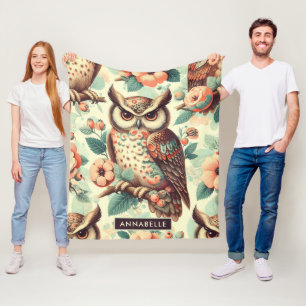 Vintage Cute Owl Pattern Fleece Blanket