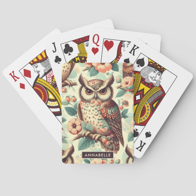 Vintage Cute Owl Pattern Playing Cards (Back)