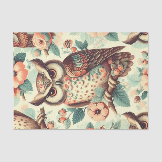 Vintage Cute Owl Pattern Tissue Paper (Front)