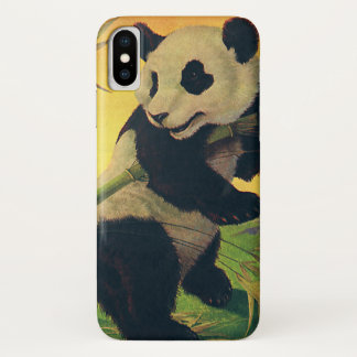 Vintage Cute Panda Bear Eating Bamboo, Wild Animal iPhone X Case