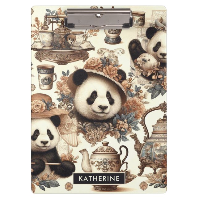 Vintage Cute Panda Seamless Painting Clipboard (Front)