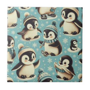 Vintage Cute Penguin Pattern Ceramic Tile