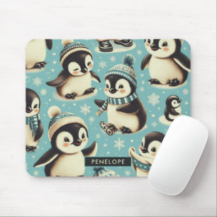 Vintage Cute Penguin Pattern Mouse Pad