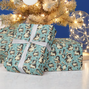 Vintage Cute Penguin Pattern Wrapping Paper