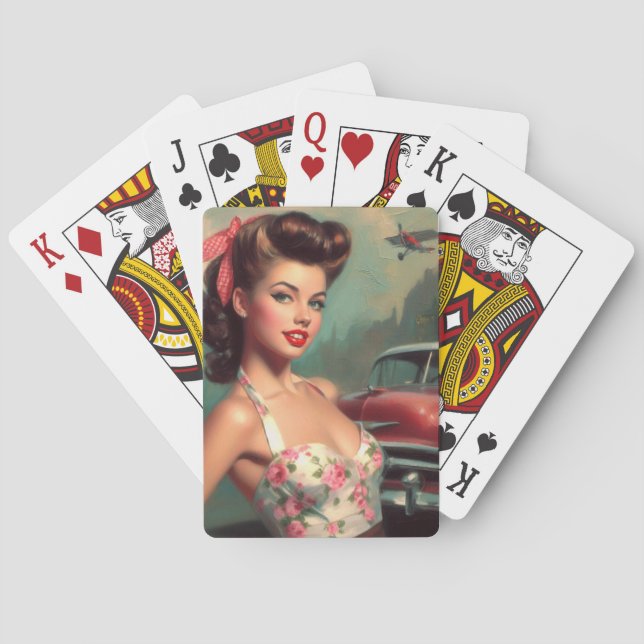 Vintage Cute Pin-Up Painting Playing Cards (Back)