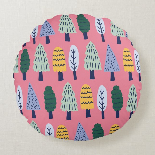 vintage cute pine trees seamless pattern round cushion (Front)