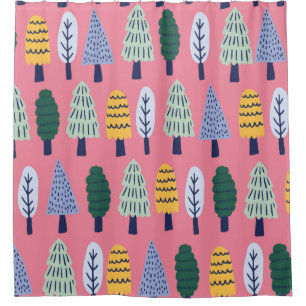 vintage cute pine trees seamless pattern shower curtain
