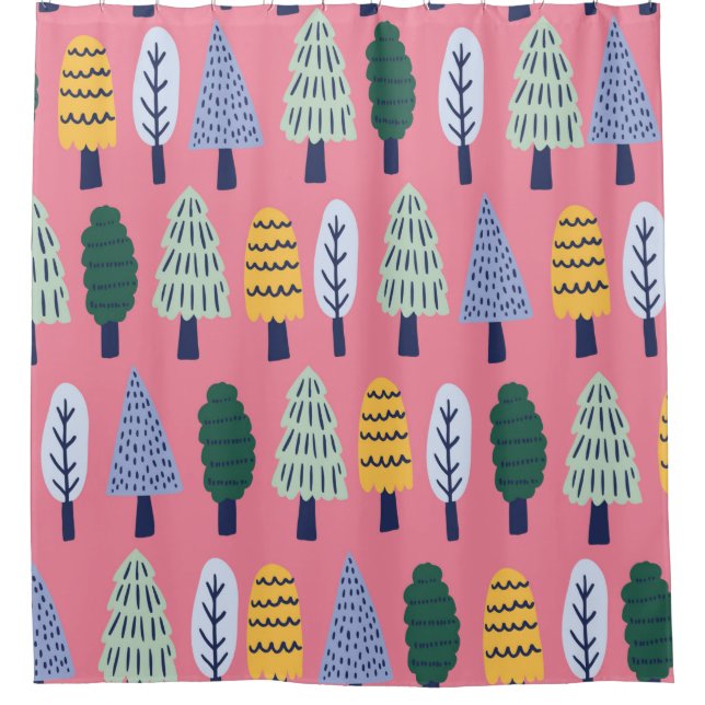 vintage cute pine trees seamless pattern shower curtain (Front)