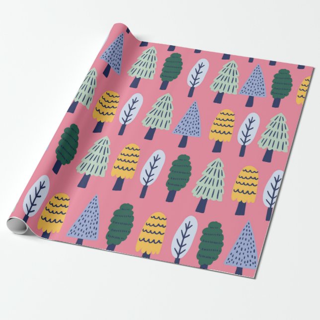 vintage cute pine trees seamless pattern wrapping paper (Unrolled)