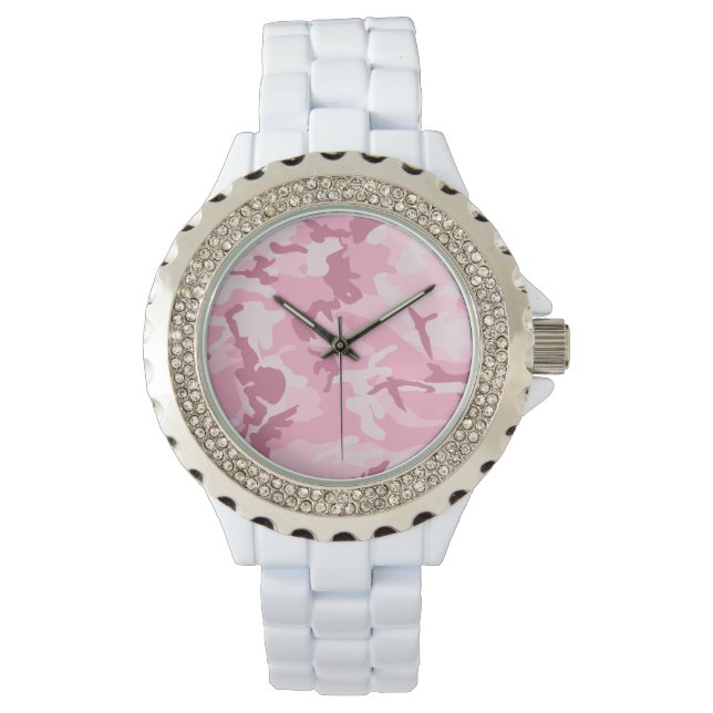 Vintage Cute Pink Camouflage Pattern Watch (Front)