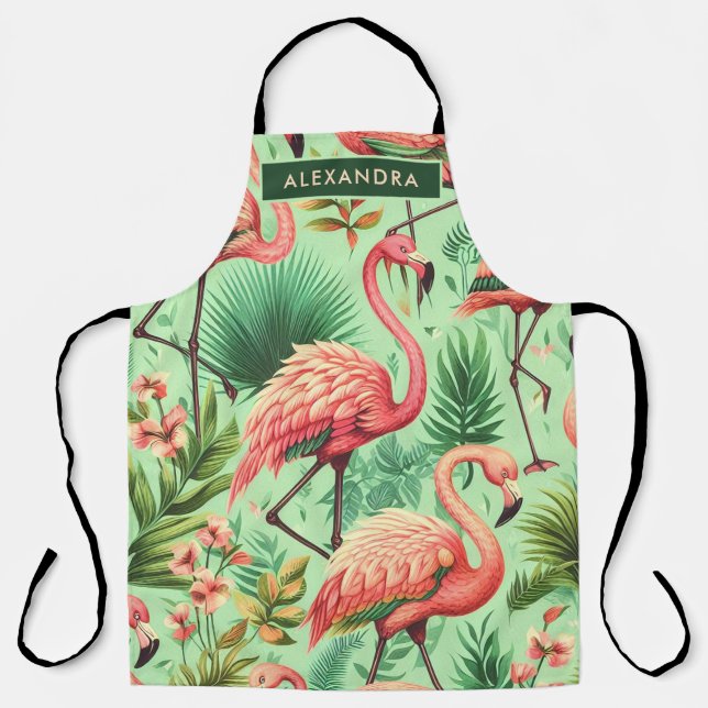 Vintage Cute Pink Flamingos Apron (Front)