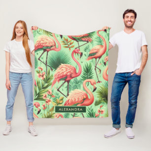 Vintage Cute Pink Flamingos Fleece Blanket