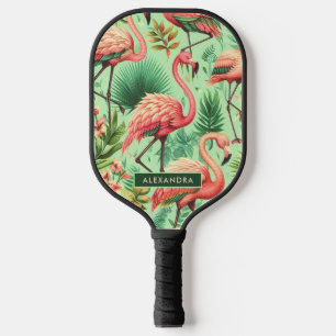 Vintage Cute Pink Flamingos Pickleball Paddle