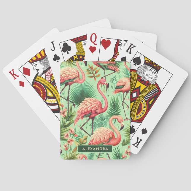Vintage Cute Pink Flamingos Playing Cards (Back)