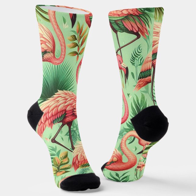Vintage Cute Pink Flamingos Socks (Angled)