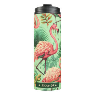 Vintage Cute Pink Flamingos Thermal Tumbler