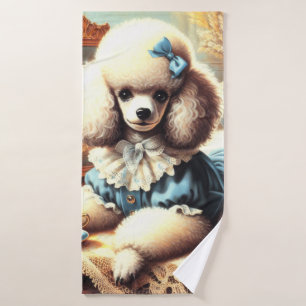 Vintage Cute Poodle Painting Bath Towel