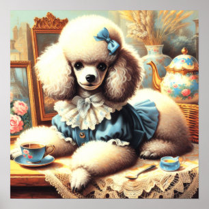 Vintage Cute Poodle Painting Poster