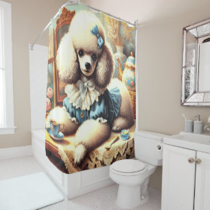 Vintage Cute Poodle Painting Shower Curtain