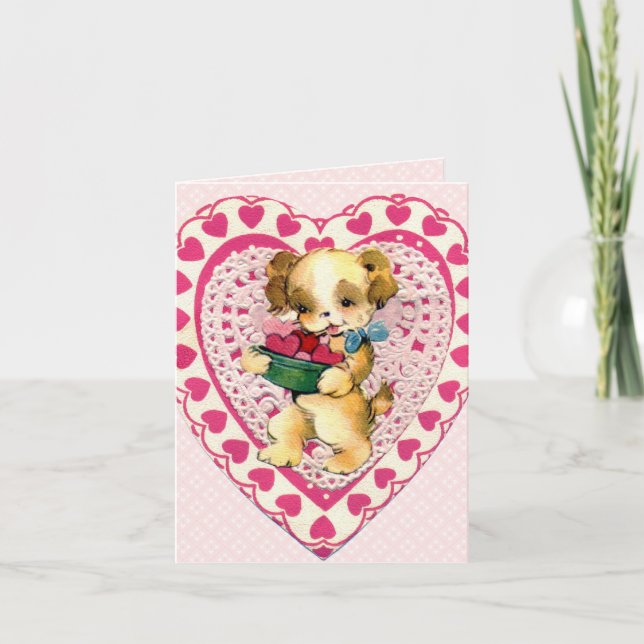 Vintage Cute Puppy Valentine Card (Front)