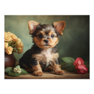 Vintage Cute Puppy Yorkshire Terrier Dog Portrait Photo Print