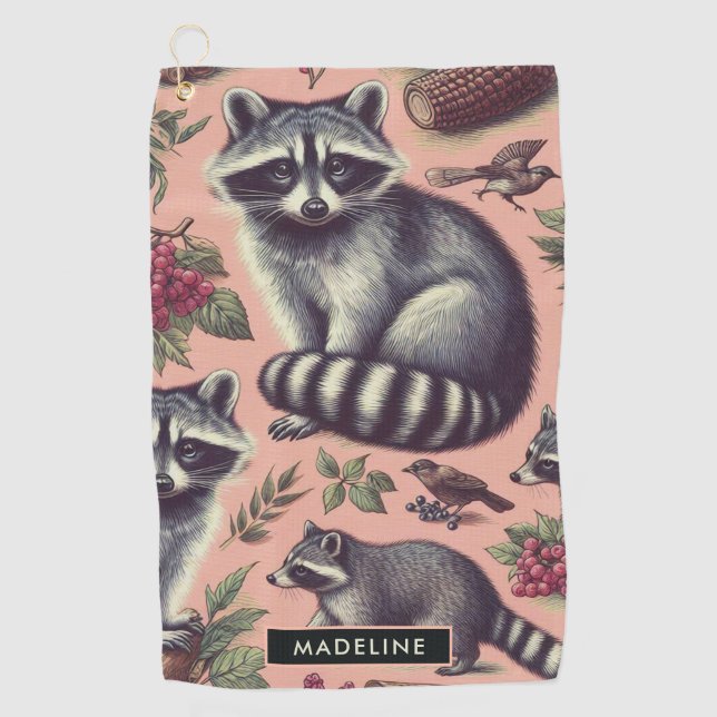Vintage Cute Racoon Golf Towel (Front)